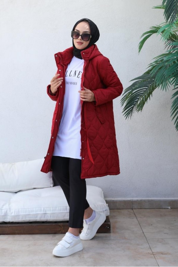  Kapitone Tesettür Mont Bordo 8280