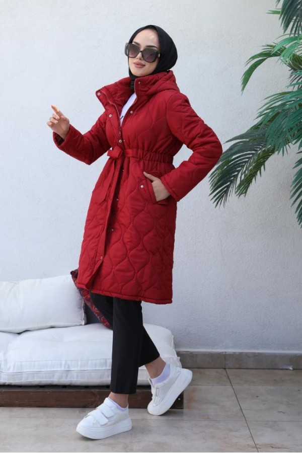  Kapitone Tesettür Mont Bordo 8280