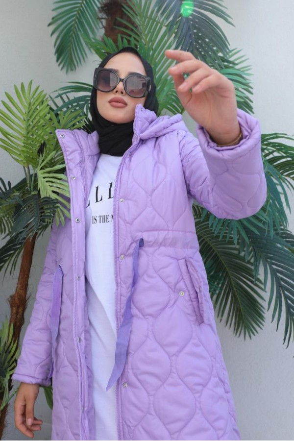  Kapitone Tesettür Mont Lila 8280