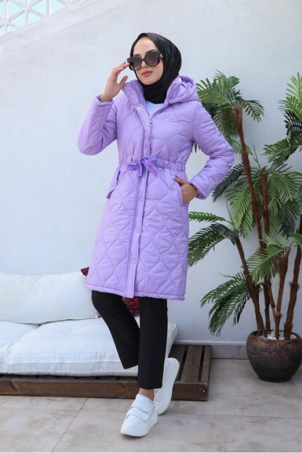  Kapitone Tesettür Mont Lila 8280