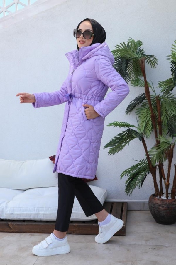  Kapitone Tesettür Mont Lila 8280