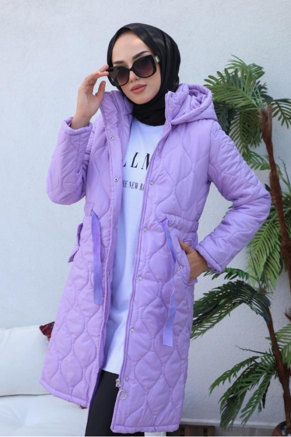  Kapitone Tesettür Mont Lila 8280