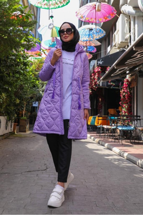  Kapitone Tesettür Mont Lila 8280