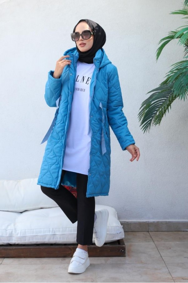  Kapitone Tesettür Mont Mavi 8280