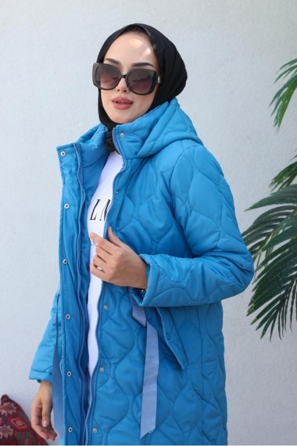  Kapitone Tesettür Mont Mavi 8280