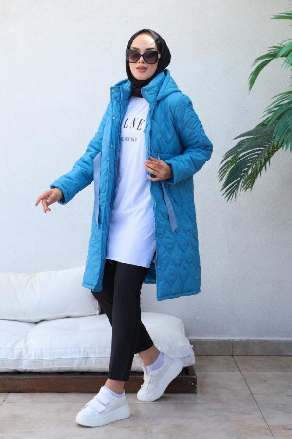  Kapitone Tesettür Mont Mavi 8280