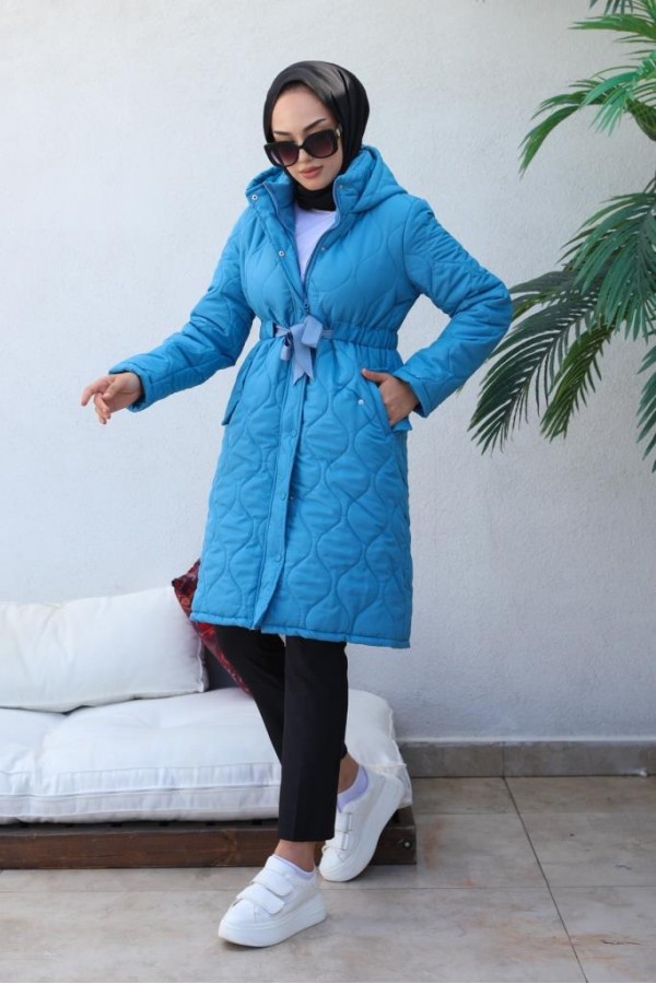  Kapitone Tesettür Mont Mavi 8280