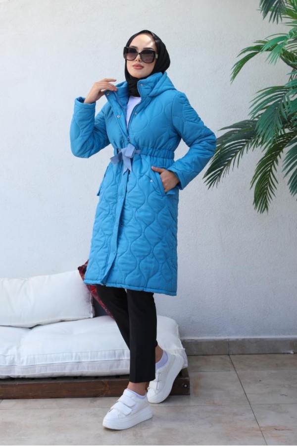  Kapitone Tesettür Mont Mavi 8280