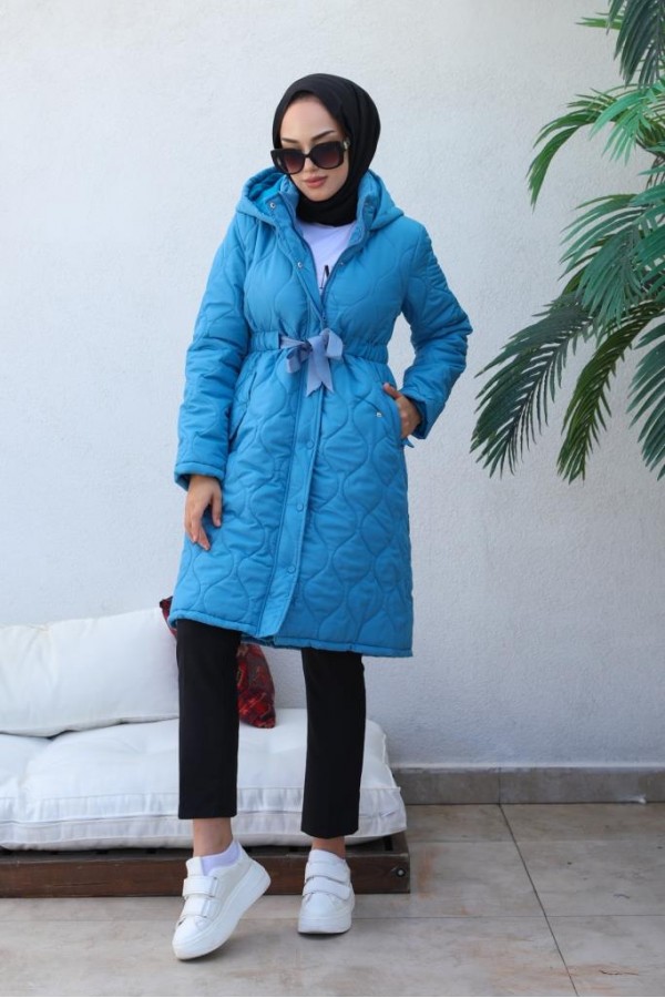  Kapitone Tesettür Mont Mavi 8280