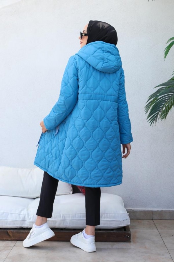  Kapitone Tesettür Mont Mavi 8280