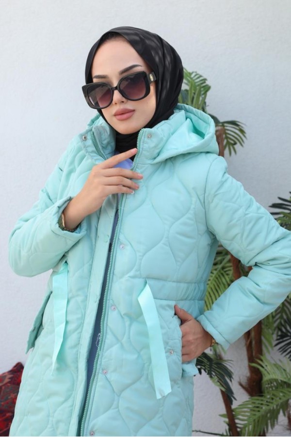  Kapitone Tesettür Mont Mint 8280