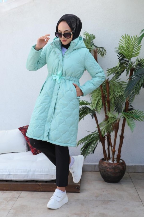  Kapitone Tesettür Mont Mint 8280