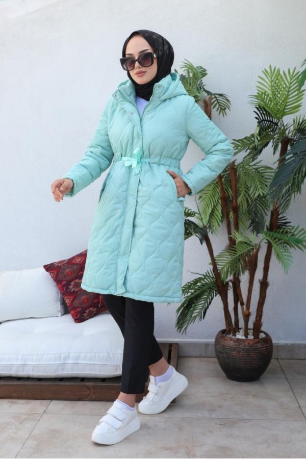  Kapitone Tesettür Mont Mint 8280