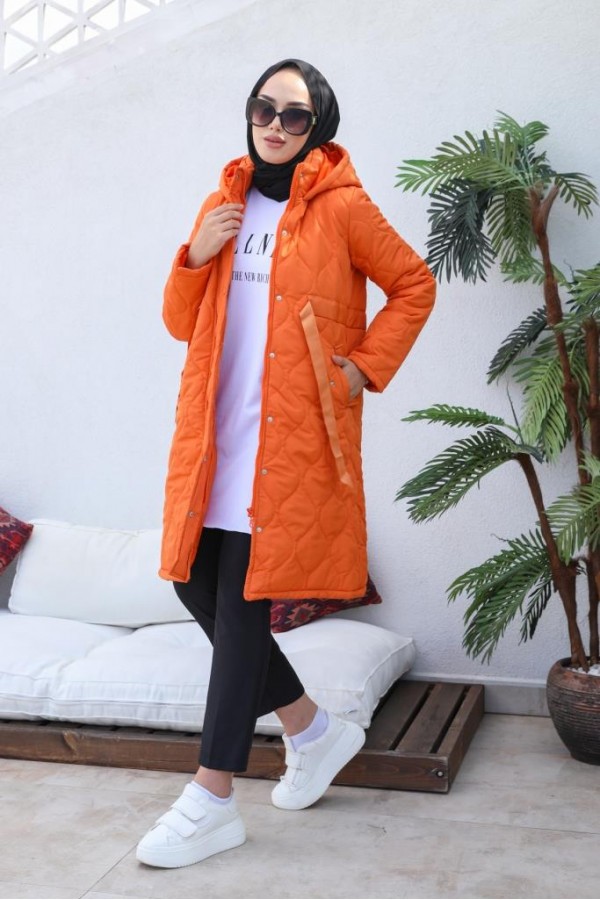  Kapitone Tesettür Mont Oranj 8280