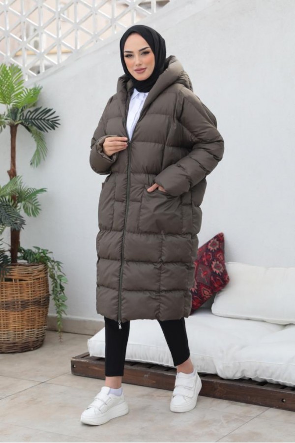  Oversize Şişme Mont Koyu Haki 2255