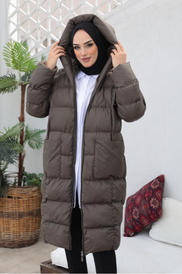  Oversize Şişme Mont Koyu Haki 2255