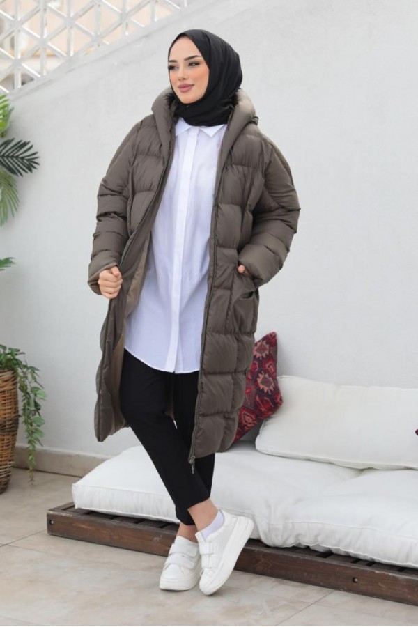  Oversize Şişme Mont Koyu Haki 2255