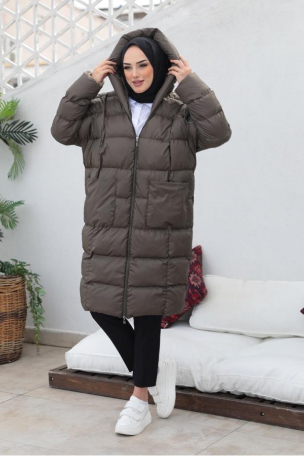  Oversize Şişme Mont Koyu Haki 2255