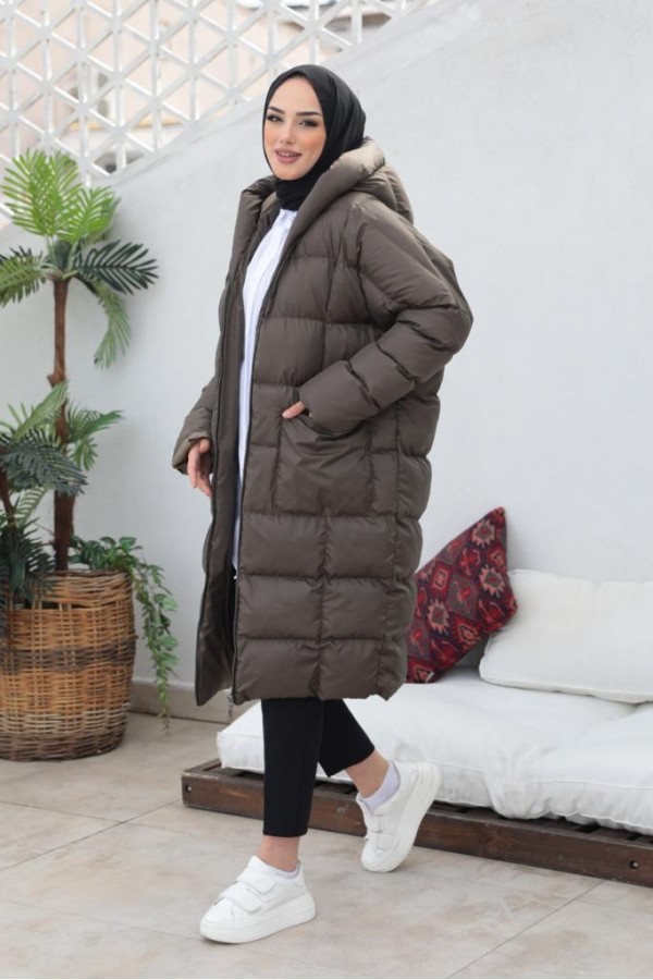  Oversize Şişme Mont Koyu Haki 2255
