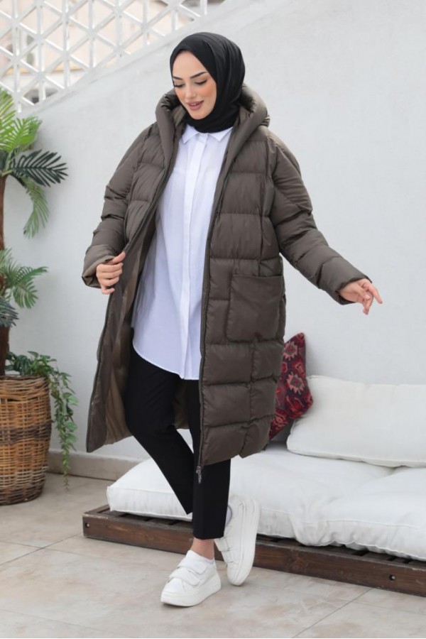  Oversize Şişme Mont Koyu Haki 2255