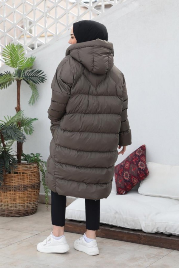  Oversize Şişme Mont Koyu Haki 2255