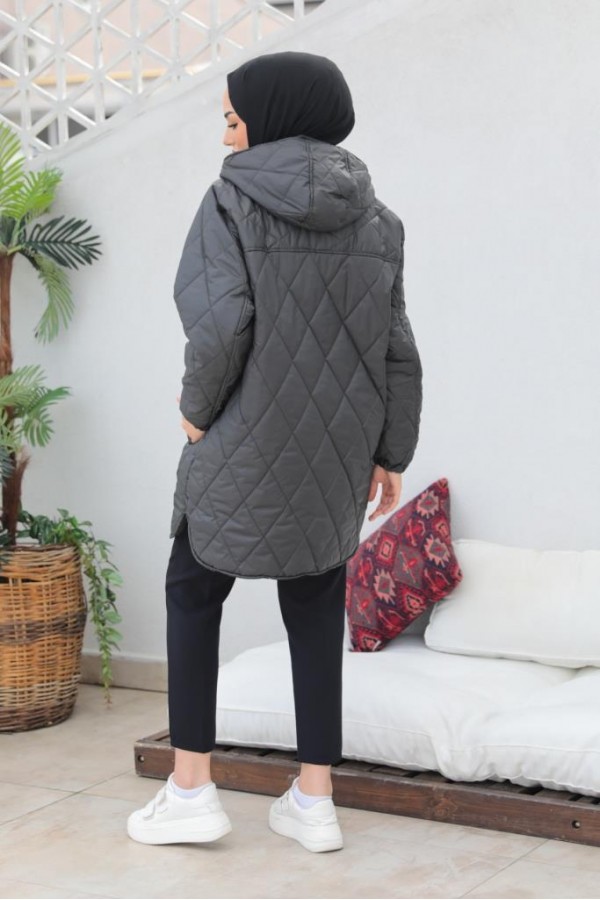  Baklava Dilimli Kapitone Tesettür Mont Antrasit 2256