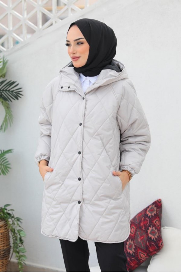  Baklava Dilimli Kapitone Tesettür Mont Taş 2256