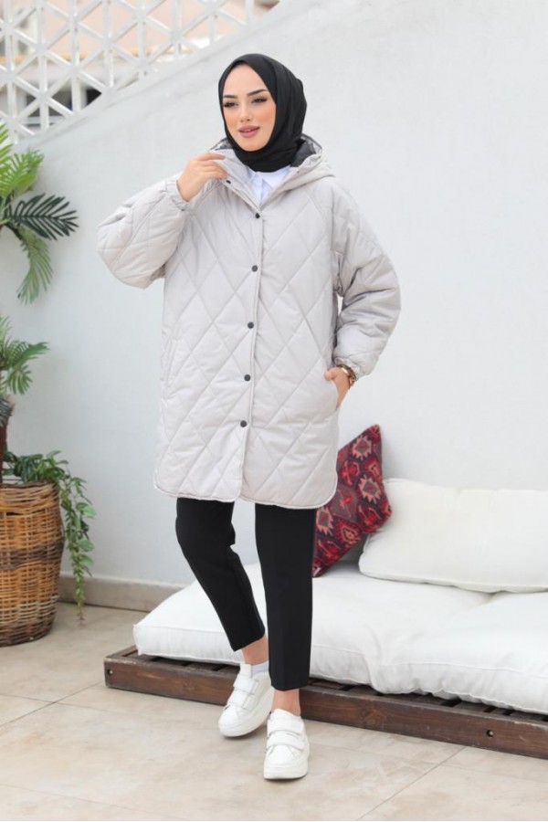  Baklava Dilimli Kapitone Tesettür Mont Taş 2256