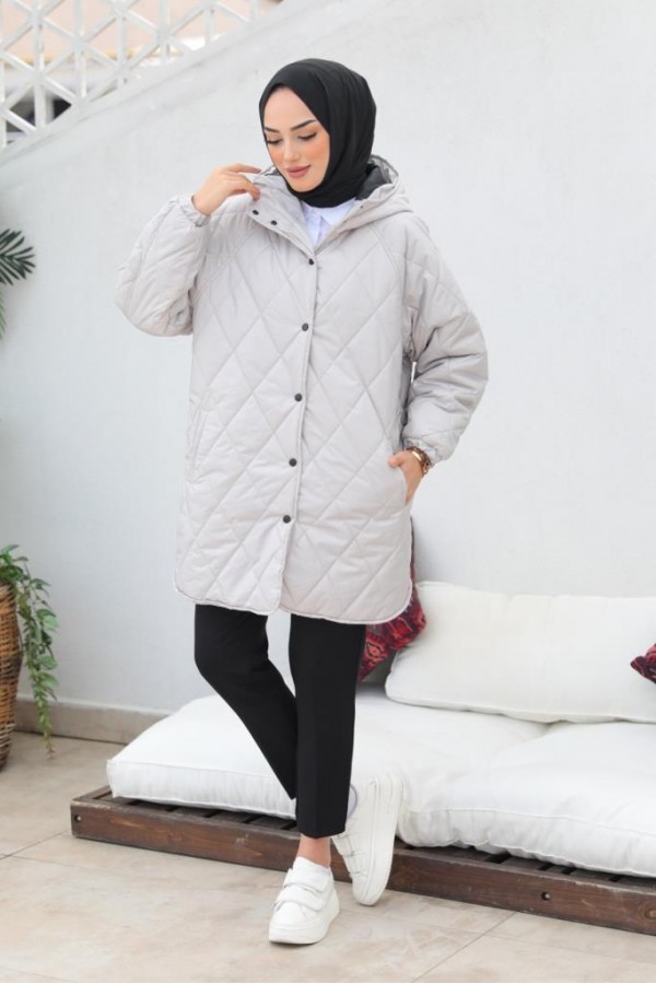  Baklava Dilimli Kapitone Tesettür Mont Taş 2256