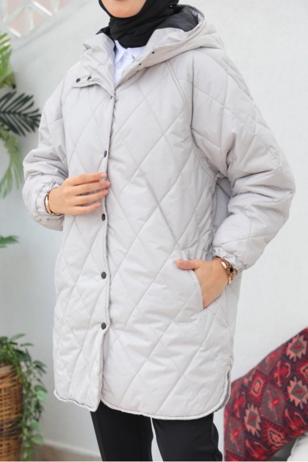  Baklava Dilimli Kapitone Tesettür Mont Taş 2256