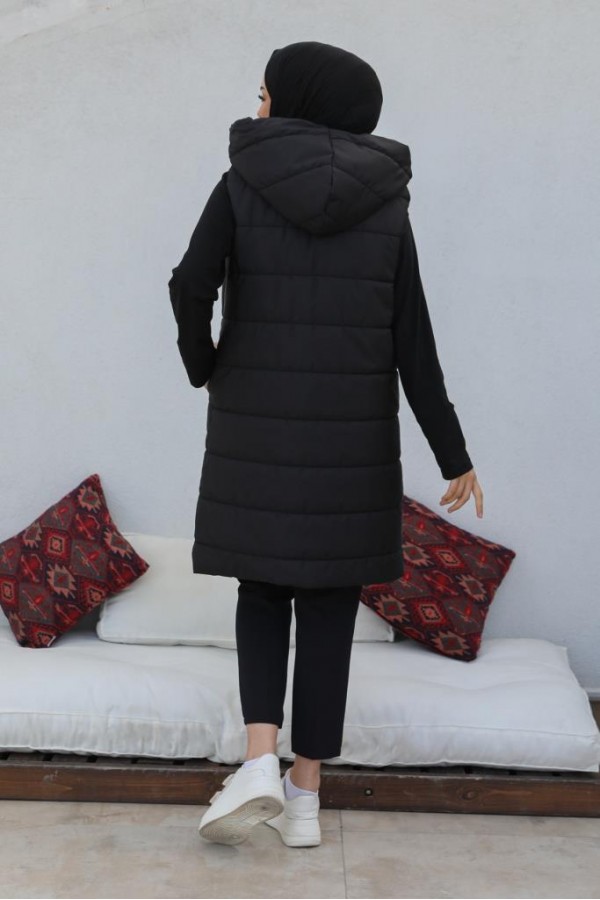  Kapüşonlu Şişme Yelek Siyah 1583