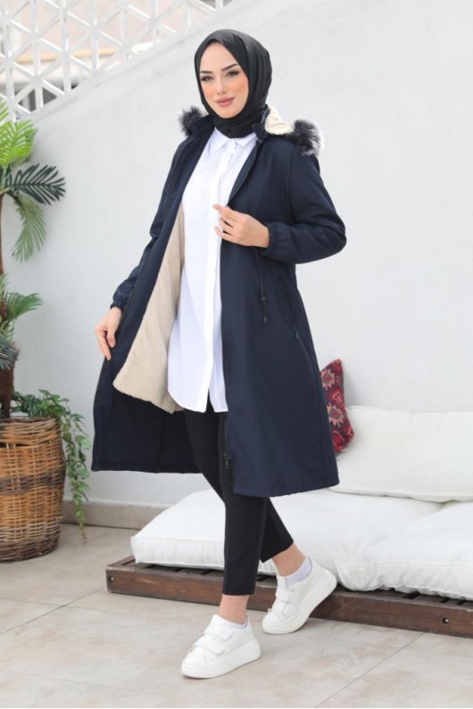 İçi Peluşlu Bondit Kaban Lacivert 3004-1 İçi Peluşlu Bondit Kaban Lacivert 3004-1