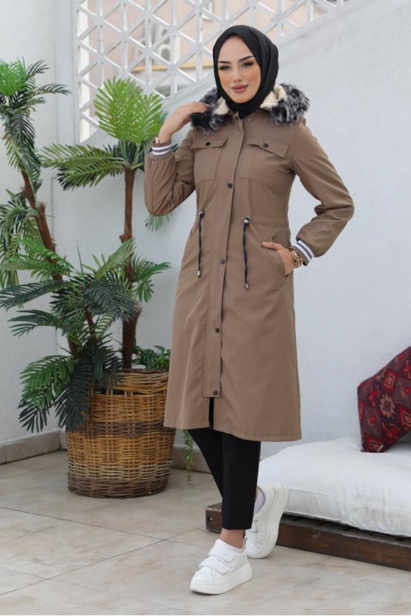 Kolları Lastikli İçi Peluşlu Bondit Kaban Vizon 4604 Kolları Lastikli İçi Peluşlu Bondit Kaban Vizon 4604