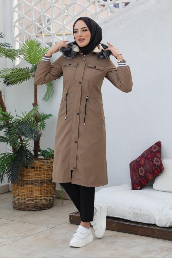 Kolları Lastikli İçi Peluşlu Bondit Kaban Vizon 4604 Kolları Lastikli İçi Peluşlu Bondit Kaban Vizon 4604