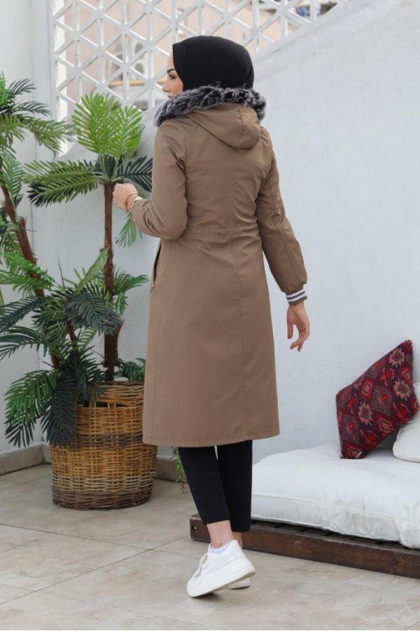 Kolları Lastikli İçi Peluşlu Bondit Kaban Vizon 4604 Kolları Lastikli İçi Peluşlu Bondit Kaban Vizon 4604