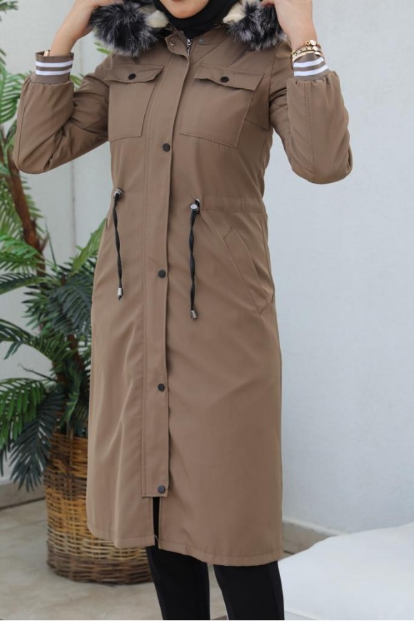 Kolları Lastikli İçi Peluşlu Bondit Kaban Vizon 4604 Kolları Lastikli İçi Peluşlu Bondit Kaban Vizon 4604