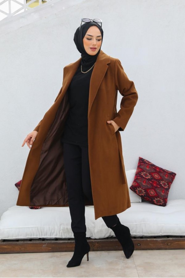 Uzun Kaşe Kaban Kahverengi 61520 Uzun Kaşe Kaban Kahverengi 61520