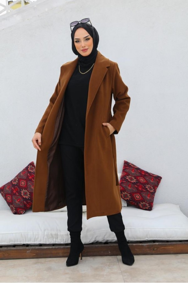 Uzun Kaşe Kaban Kahverengi 61520 Uzun Kaşe Kaban Kahverengi 61520