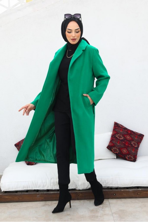 Uzun Kaşe Kaban Yeşil 61520 Uzun Kaşe Kaban Yeşil 61520