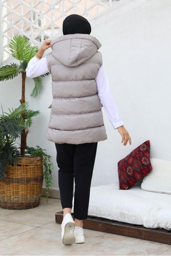  Kapüşonlu Şişme Yelek Vizon 1390