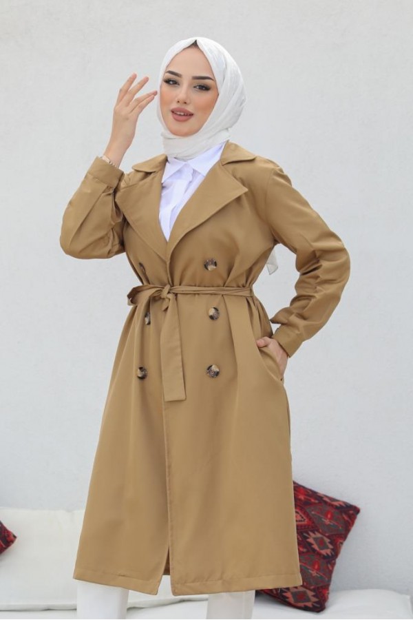 Tesettür Trençkot Camel 5853 Tesettür Trençkot Camel 5853