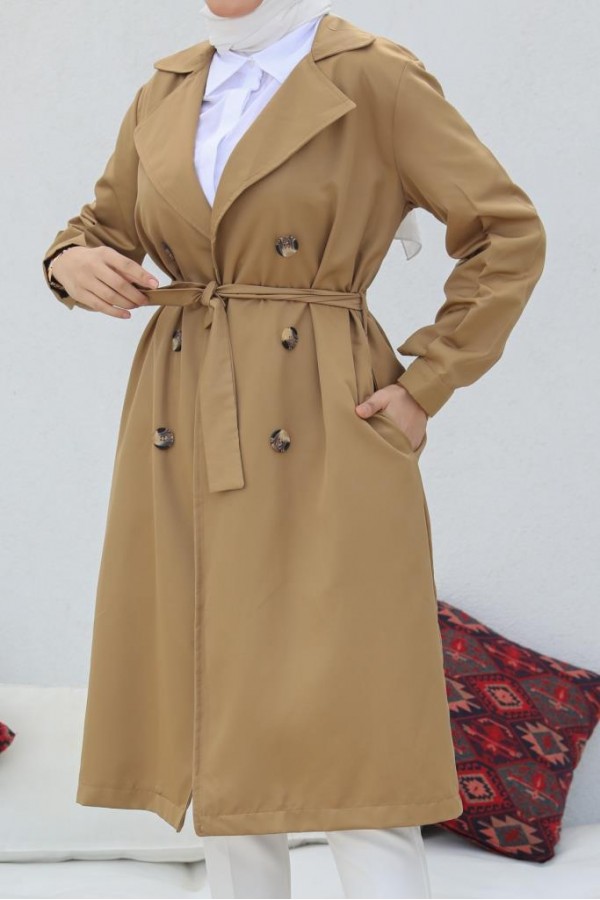 Tesettür Trençkot Camel 5853 Tesettür Trençkot Camel 5853