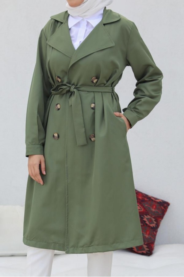  Tesettür Trençkot Haki 5853