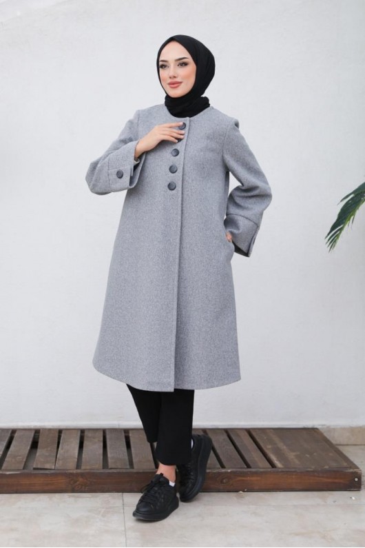 Kolu Yırtmaçlı Düğmeli Kaban Gri 81004 Kolu Yırtmaçlı Düğmeli Kaban Gri 81004