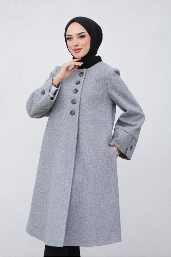 Kolu Yırtmaçlı Düğmeli Kaban Gri 81004 Kolu Yırtmaçlı Düğmeli Kaban Gri 81004