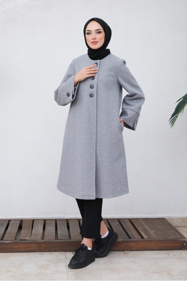 Kolu Yırtmaçlı Düğmeli Kaban Gri 81004 Kolu Yırtmaçlı Düğmeli Kaban Gri 81004