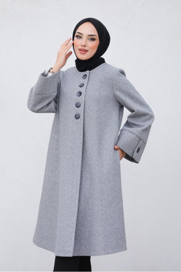 Kolu Yırtmaçlı Düğmeli Kaban Gri 81004 Kolu Yırtmaçlı Düğmeli Kaban Gri 81004