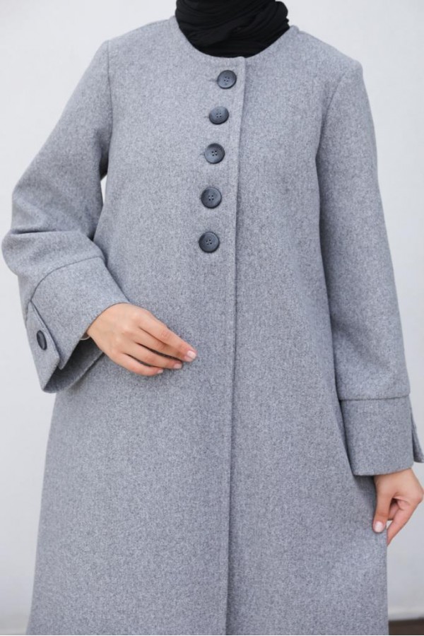 Kolu Yırtmaçlı Düğmeli Kaban Gri 81004 Kolu Yırtmaçlı Düğmeli Kaban Gri 81004