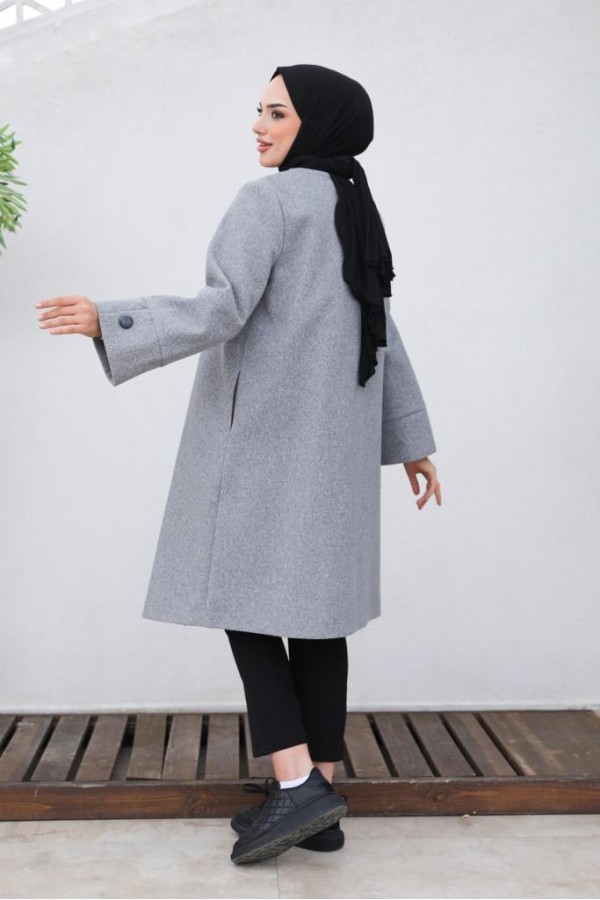 Kolu Yırtmaçlı Düğmeli Kaban Gri 81004 Kolu Yırtmaçlı Düğmeli Kaban Gri 81004