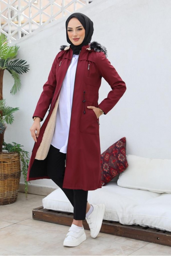 İçi Kürklü Bondit Tesettür Kaban Bordo 1017 İçi Kürklü Bondit Tesettür Kaban Bordo 1017